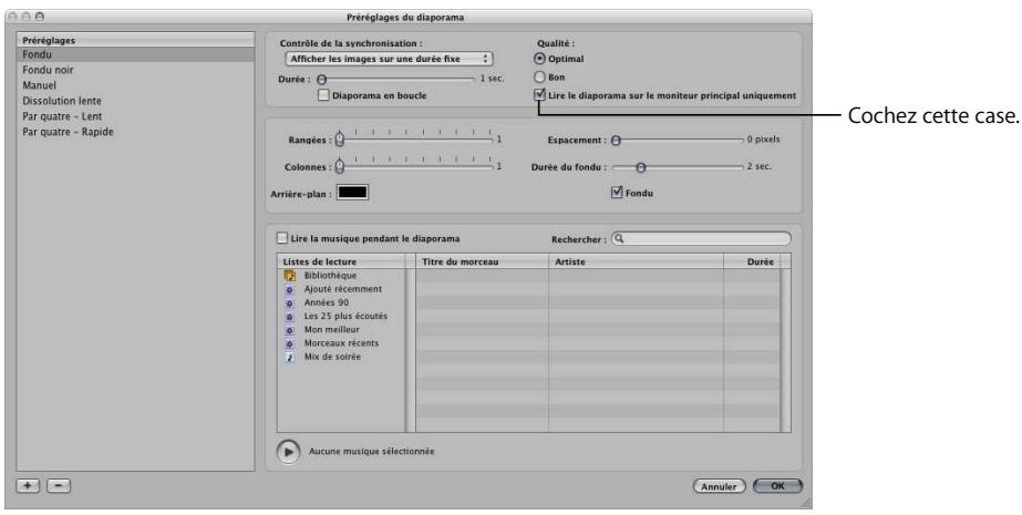 APPLE APERTURE 2.1.1 - Pour lire votre diaporama sur votre écran principal uniquement : - 1