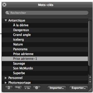 APPLE APERTURE 2.1.1 - Suppression de mots-clés de la palette de mots-clés - 1