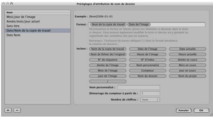 APPLE APERTURE 2.1.1 - Pour créer un format de nom de dossier : - 1