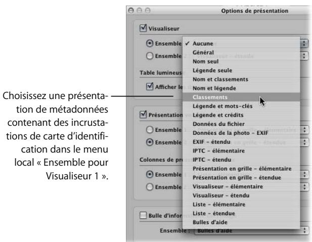 APPLE APERTURE 2.1.1 - Pour afficher des incrustations de cartes d'identification sur les images dans le visualiseur : - 1