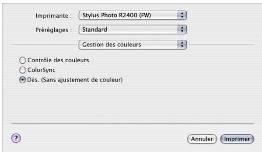 APPLE APERTURE 2.1.1 - Pour désactiver la gestion des couleurs sur une imprimante epic 2400 : - 1