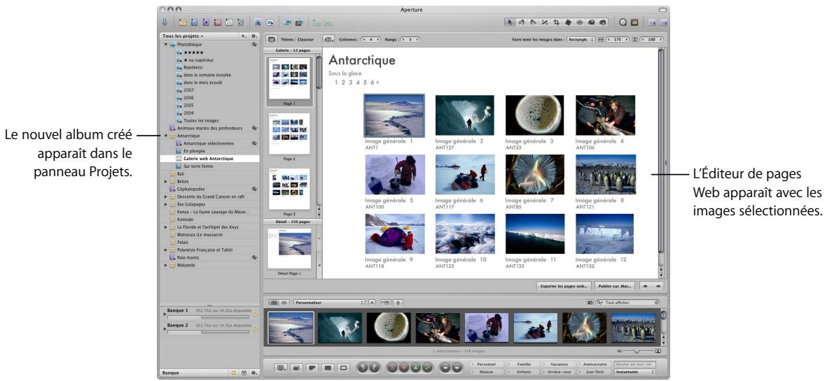 APPLE APERTURE 2.1.1 - Pour créer un album de type galerie web à partir d'images sélectionnées : - 1