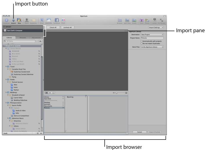 APPLE APERTURE 3 - Show or hide the Import pane and the Import browser - 1