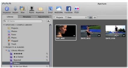 APPLE APERTURE 3 - View video clips in the library - 1