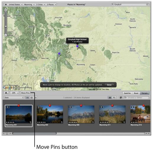APPLE APERTURE 3 - Move a location pin, changing the location of all the associated images - 1