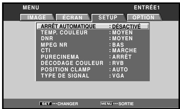 PIONEER PDA-5004 - Utilisez les touches / pour désir l'option [SETUP]. - 1
