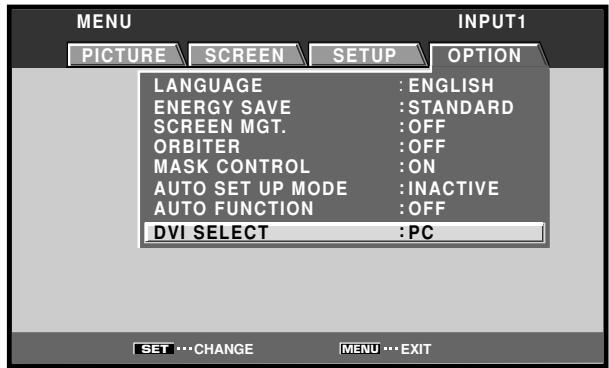 PIONEER PDA-5004 - Use the / buttons to select [DVI SELECT]. - 1