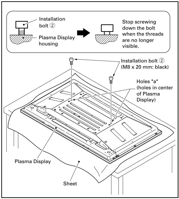 PIONEER PDK-TS10 - With the Plasma Display lying flat, insert and secure the two Installation bolts ② (M8 x 20 mm: black) in the holes "a" located in center of the Plasma Display housing. - 1