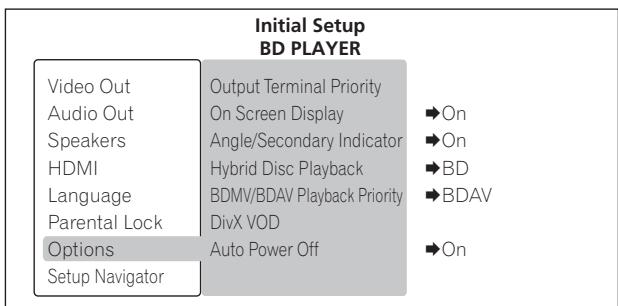 PIONEER LX01BD - Sélectionnez et validez Options. - 2