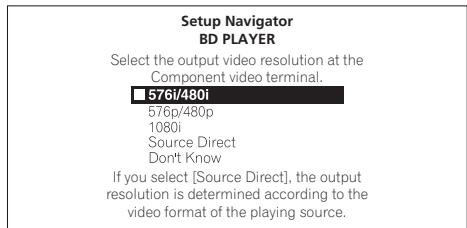 PIONEER LX03BD - Sélectionnez la résolution du signal vidéo restitué par les prises de sortie COMPONENT VIDEO. - 1
