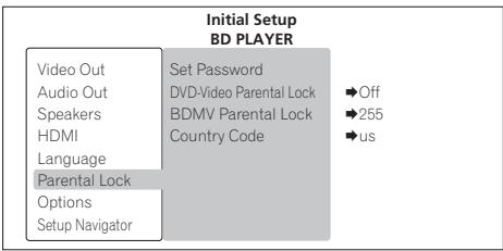 PIONEER LX03BD - ↓ Sélectionnez et validez Parental Lock. - 1