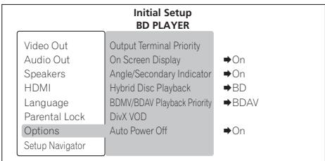 PIONEER LX03BD - Sélectionnez et validez Options. - 1