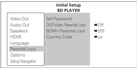 PIONEER LX03BD - ↓ Sélectionnez et validez Parental Lock. - 1