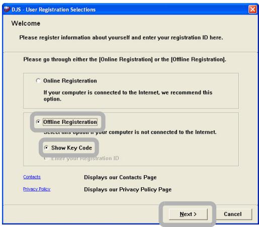 PIONEER SVJ-DL01 - After clicking [Offline Registration] and [Show Key Code], click the [Next] button. - 1