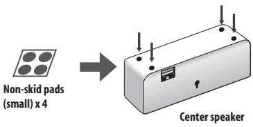 PIONEER SX-SW505HX (RCS-656HX) - Attach the smaller non-skid pads to the base of the center speaker. The large non-skid pads are for the front and surround speakers, and the receiver subwoofer (as shown). - 1