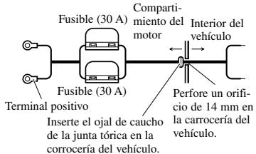 PIONEER GM-3300T - Pase el cable de bateria de como compartimiento del motor al interi- or del vehiculo. - 1