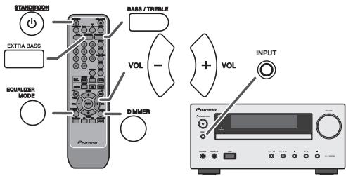 STANDDEViation BASS / TREBLE EXTRA BASS VOL - + VOL EQUALIZER MODE DIMMER Pioneer INPUT
