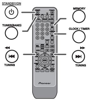 STANDBY/ON TUNER(BAND) TUNING Pioneer MEMORY CLOCK / TIMER TUNING