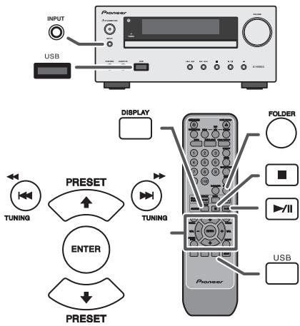 INPUT USB Pioneer DISPLAY FOLDER TUNING PRESET TUNING ENTER PRESET USB