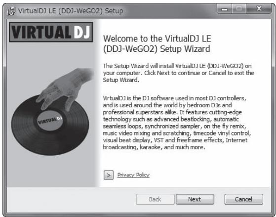PIONEER DDJ-WEGO2 - Once the VIRTUAL DJ LE installer is launched, click [Next]. - 1