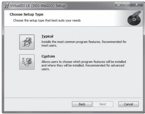 PIONEER DDJ-WEGO2 - Select the type of installation for VIRTUAL DJ LE, then click [Next]. - 1