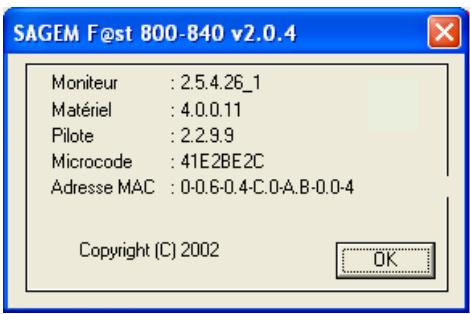 SAGEM F@ST 800 - Informations sur la version - 1