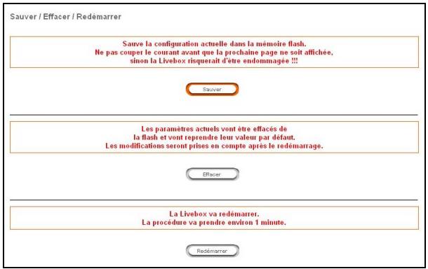 SAGEM LIVEBOX - Sauver / Effacer / Redémarrer - 1