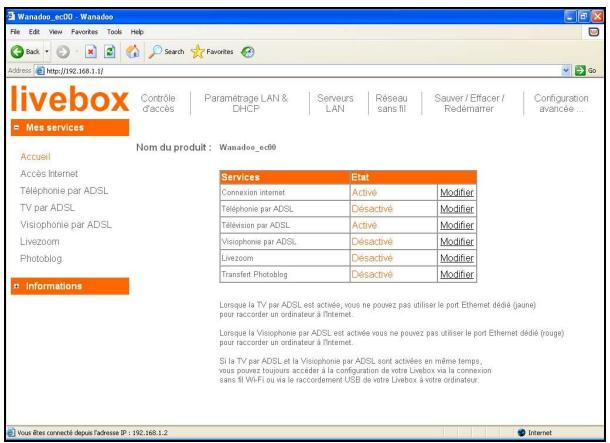 SAGEM LIVEBOX - Accès à l'écran de bienvenue - 6
