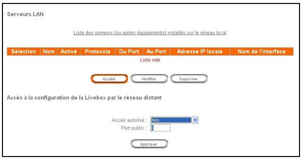 SAGEM LIVEBOX - Serveurs LAN - 1