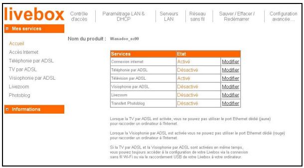 SAGEM LIVEBOX - Configuration de votre Passerelle Résidentière : Rubrique "Menu Basic" - 1