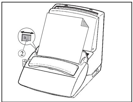 Technical diagram of a printer with labeled parts and an arrow indicating a component.
