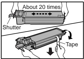 SAGEM MF 9323/ MF 9327 - Remove the new toner cartridge from the bag. Grasp both ends of the cartridge and shake it horizontally about 20 times. After shaking the cartridge, remove the tape. - 1