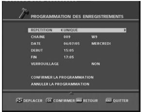 SAGEM PVR 6280T FR - 9-3 Enregistrement programme depuis le MENU - 1