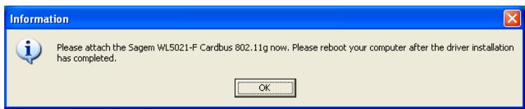 SAGEM WPCB-128GW PCMCIA CARD - Installation of the hardware under Windows : - 1
