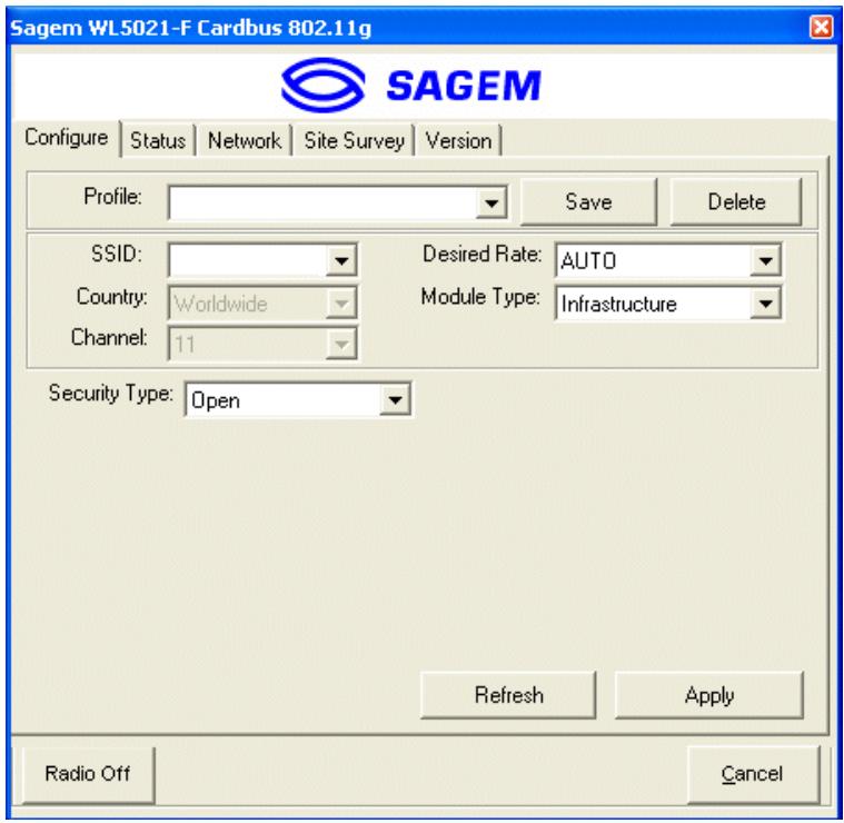 SAGEM WPCB-128GW PCMCIA CARD - Open the WLAN utility - 3