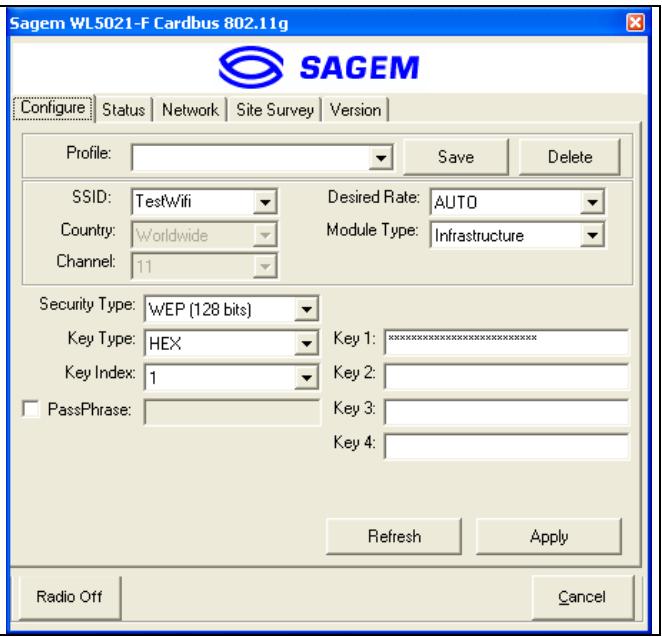 SAGEM WPCB-128GW PCMCIA CARD - Create Encryption Keys Manually - 1