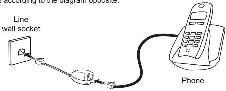 according to the diagram opposite. Line wall socket Phone