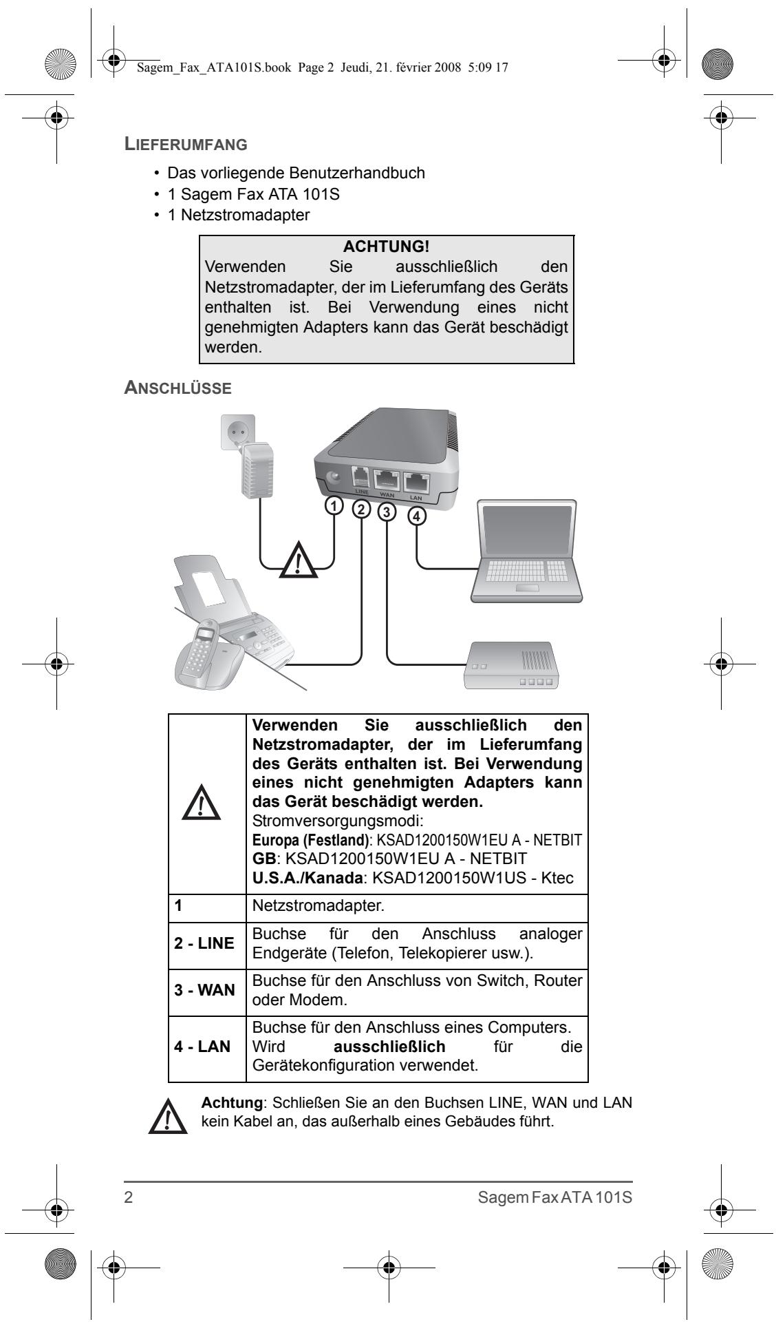 SAGEM FAX ATA 101S - Achtung - 2