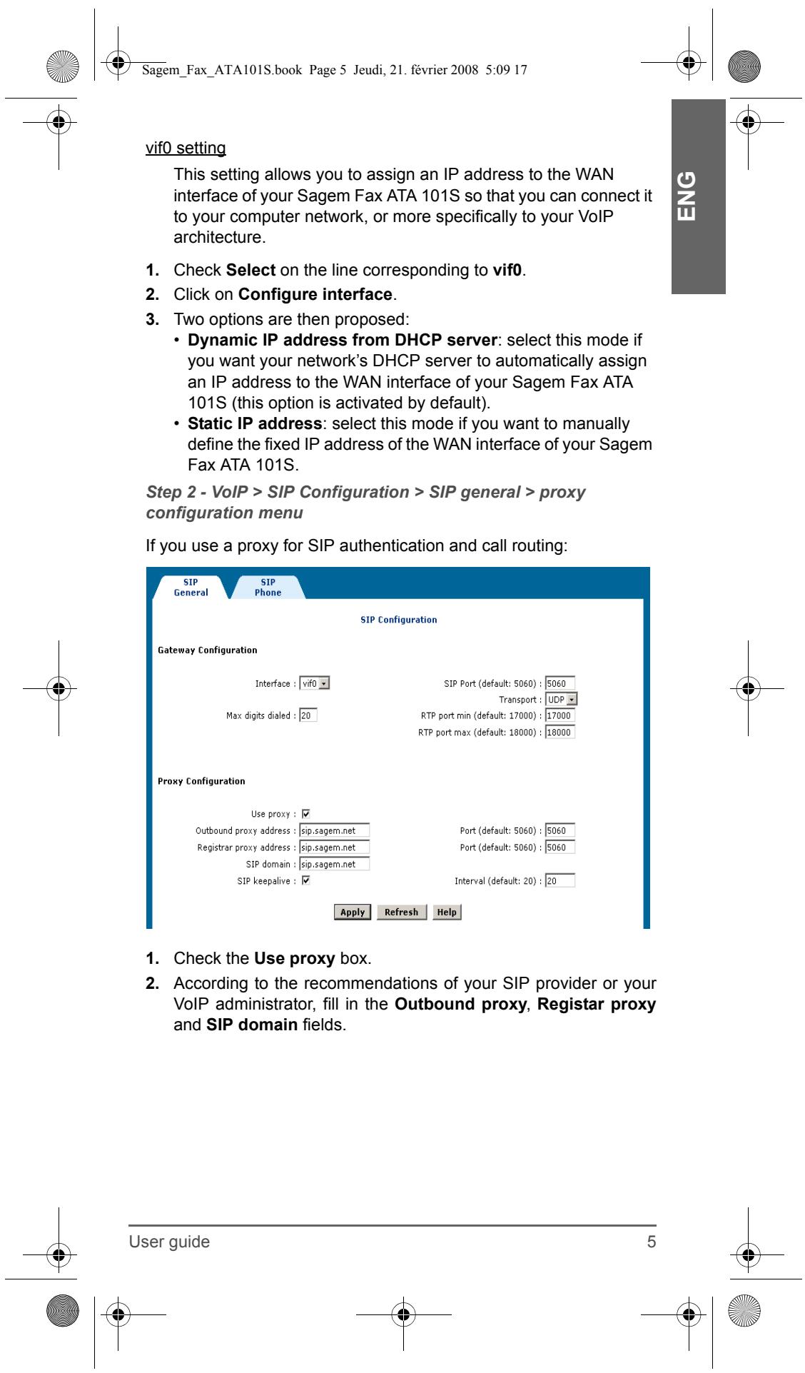 SAGEM FAX ATA 101S - eth0 setting - 9