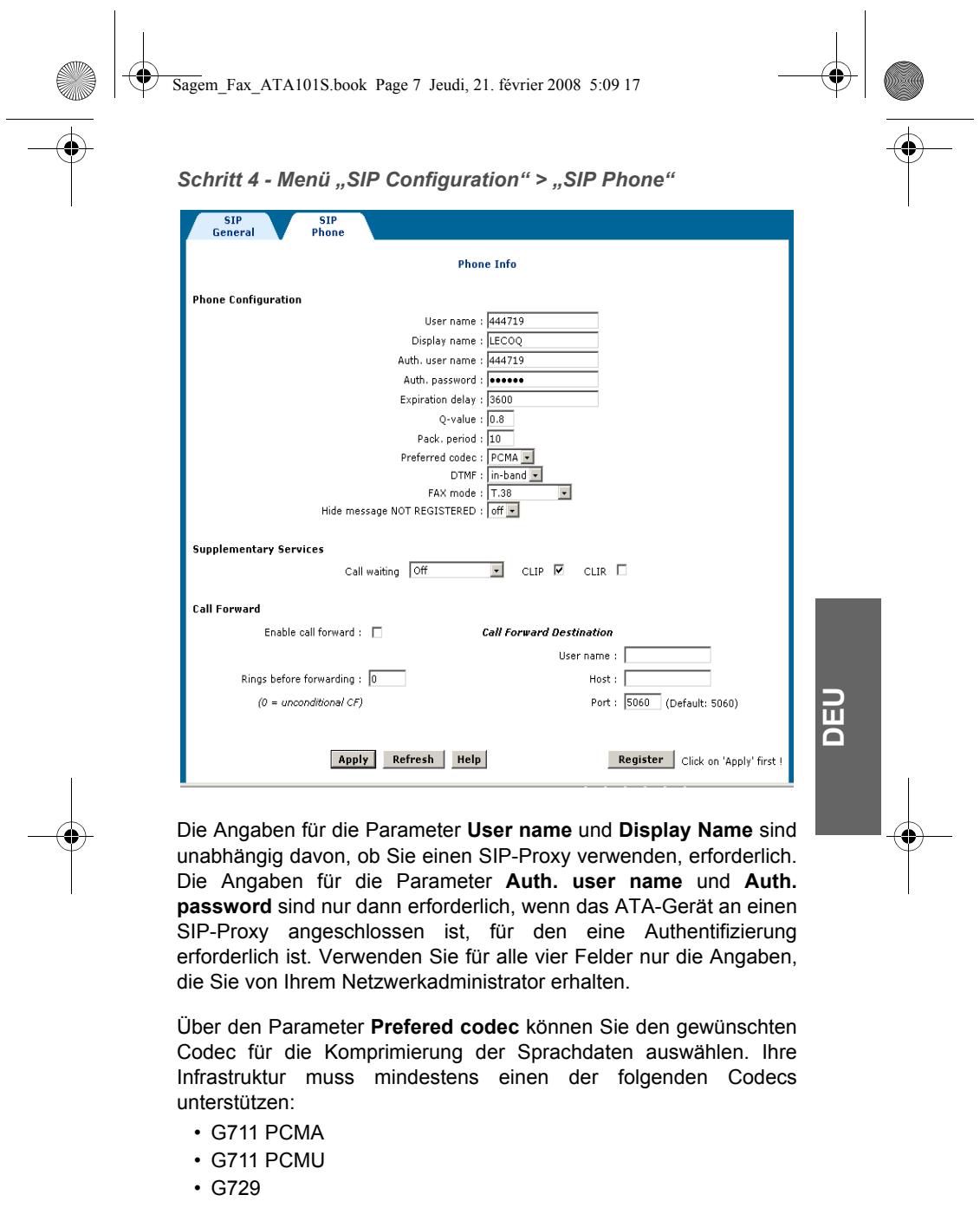 SAGEM FAX ATA 101S - Parameter „eth0" - 6