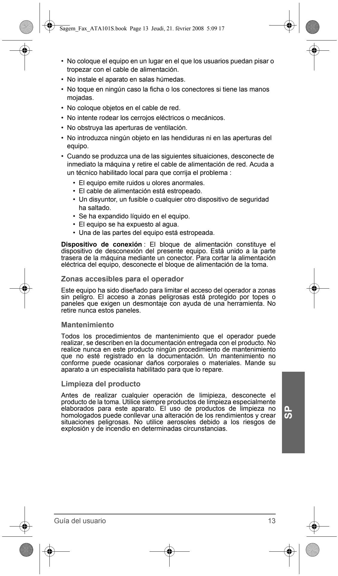 SAGEM FAX ATA 101S - Atencion - Seguridad electrica - 1