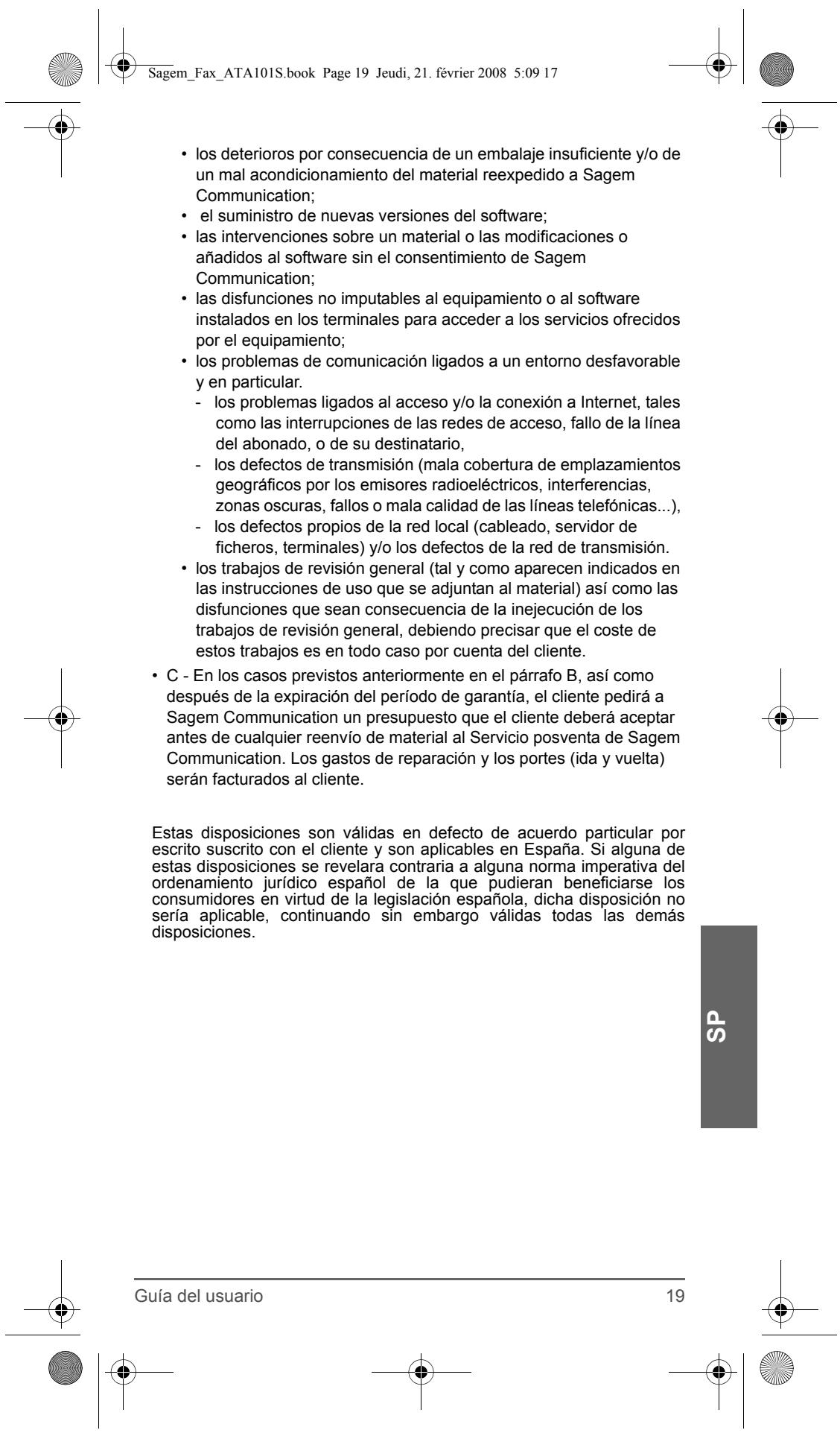 SAGEM FAX ATA 101S - GARANTÍA - 2