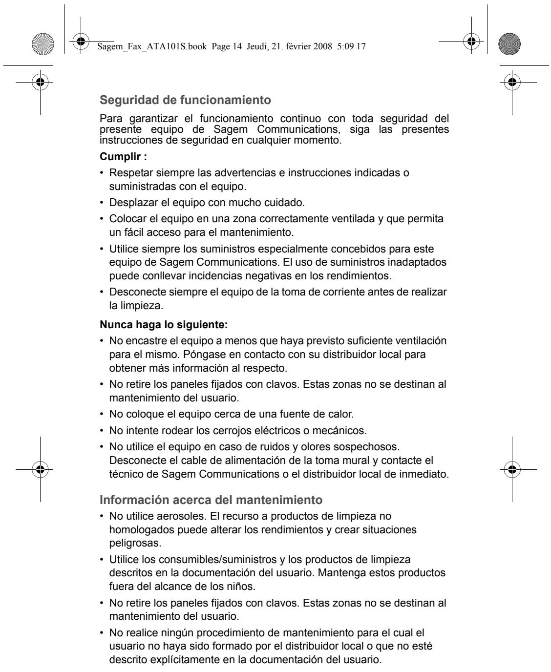SAGEM FAX ATA 101S - Atencion - Seguridad electrica - 2