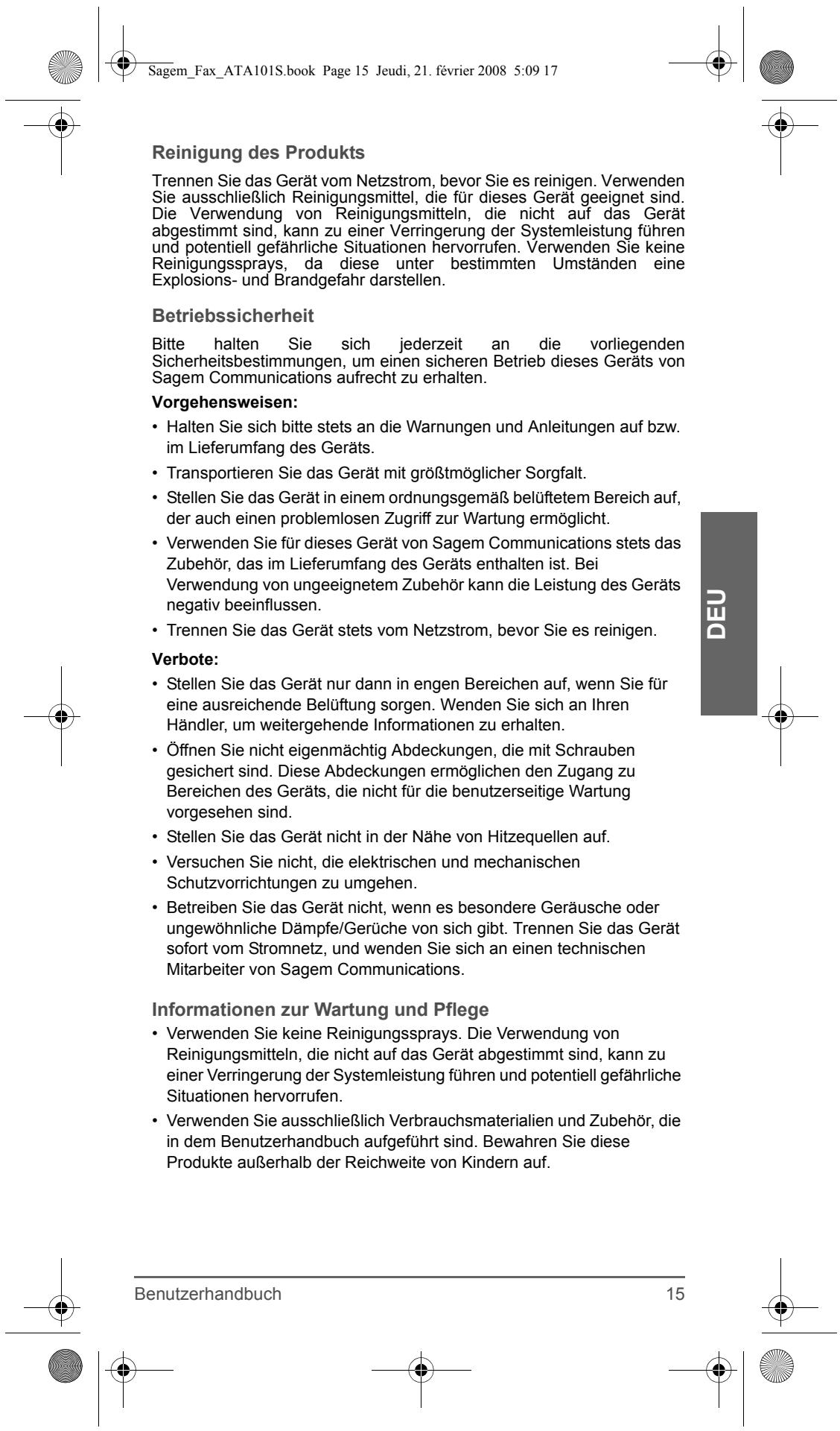 SAGEM FAX ATA 101S - Wartung - 6