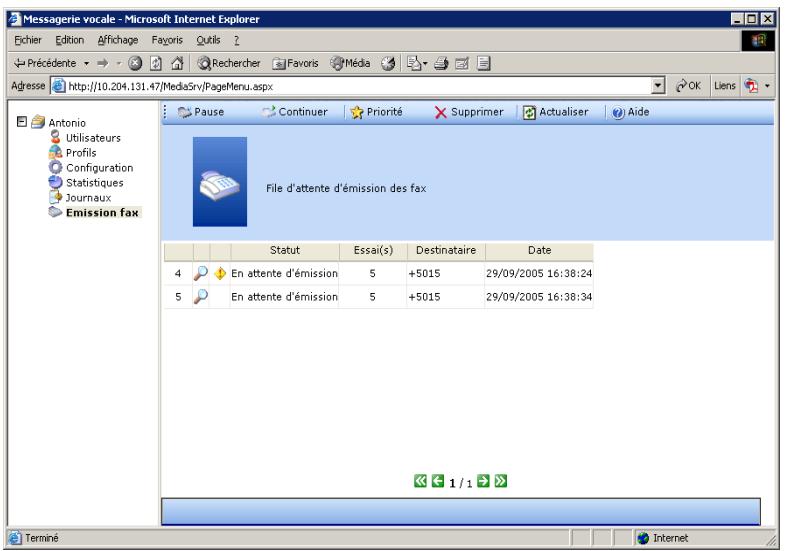 SAGEM OPEN LINE EVA - File d'attente démissions des fax - 1