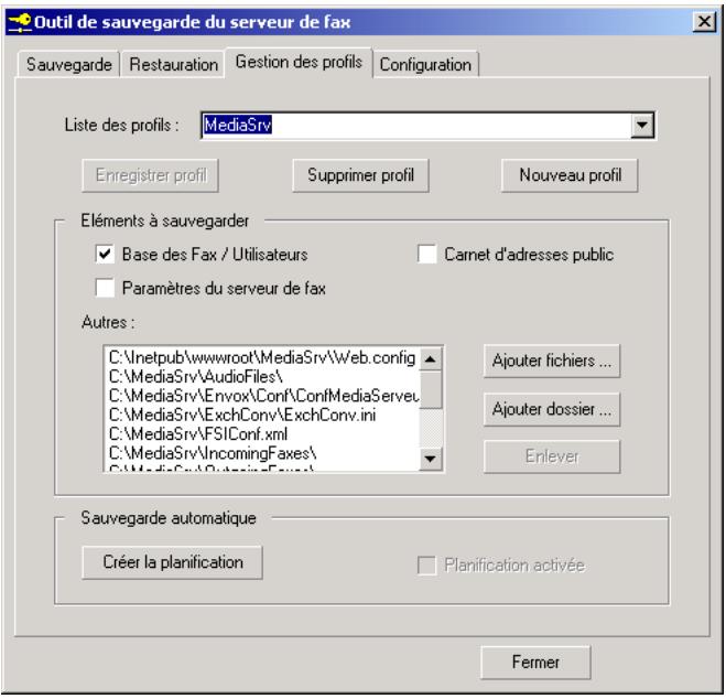 SAGEM OPEN LINE EVA - Profils de sauvegarde - 1