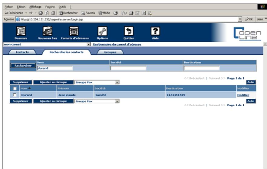 SAGEM OPEN LINE SERVER - Rechercher un contact - 2