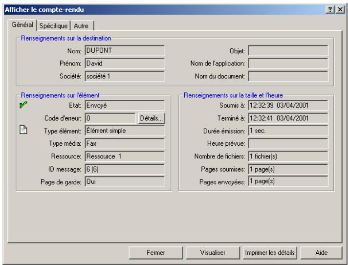 SAGEM OPEN LINE SERVER - Afficher le compte-rendu d'un fax - 1