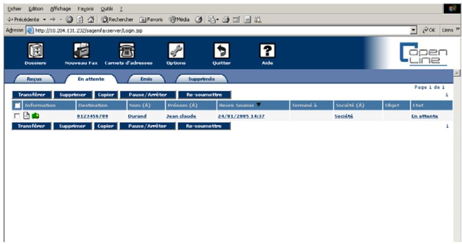 SAGEM OPEN LINE SERVER - Suspendre ou arrêter l'émission d'un fax - 1