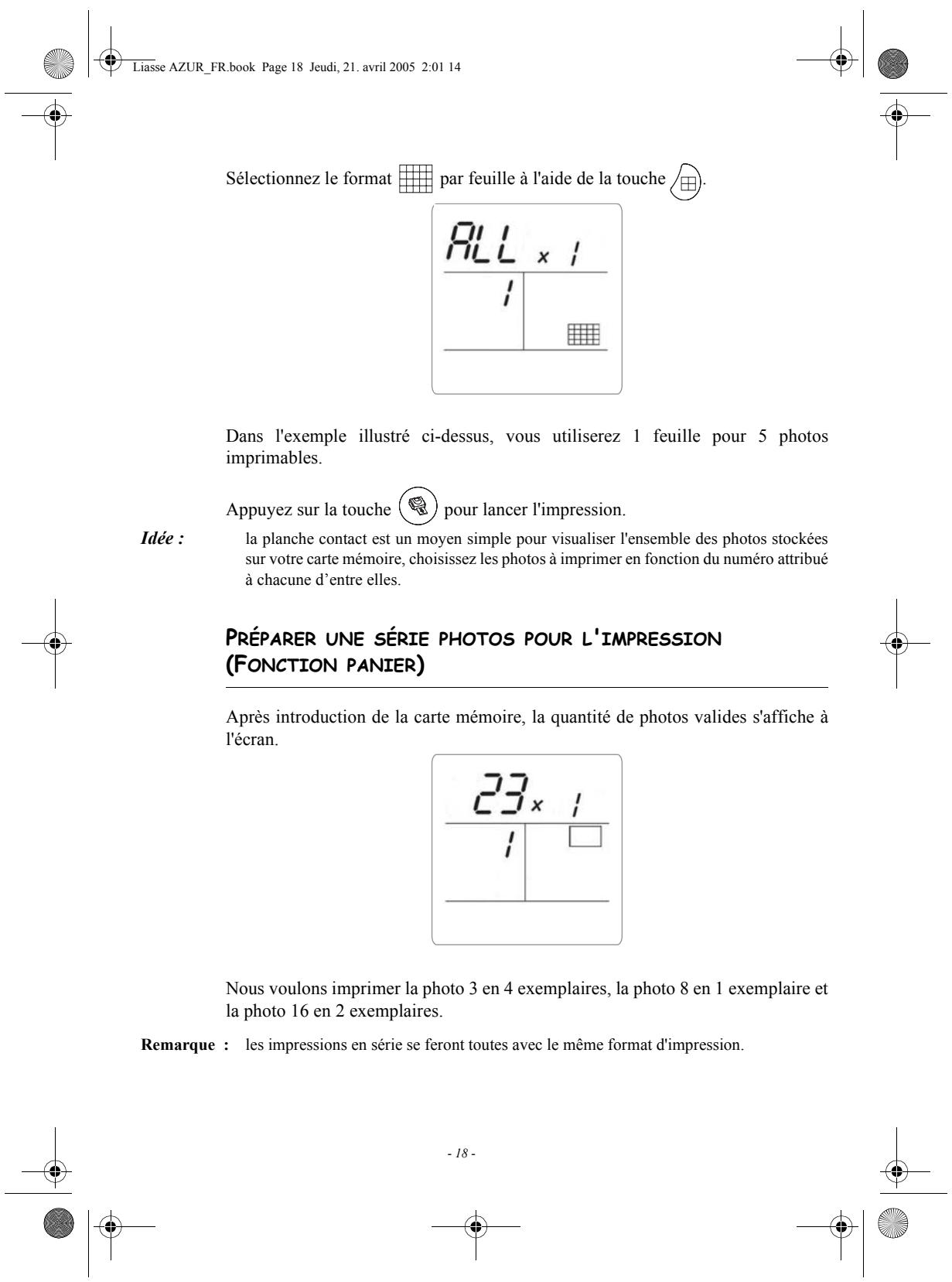 SAGEM PHOTO EASY 160 - CRÉER UNE PLANCHE CONTACT (INDEX) - 11